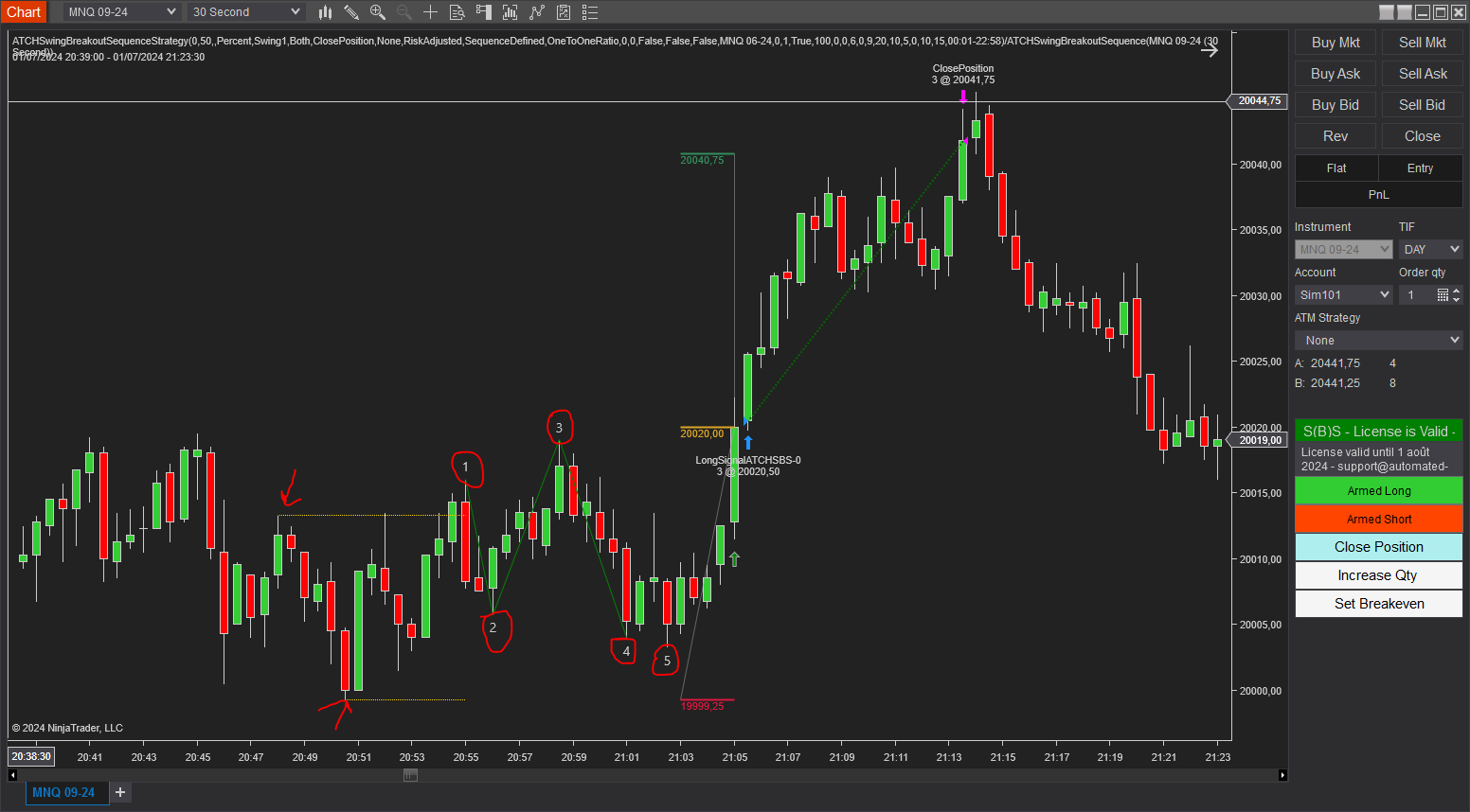 Long-Entry-Beispiel auf NQ 15-Sekunden-Zeitrahmen