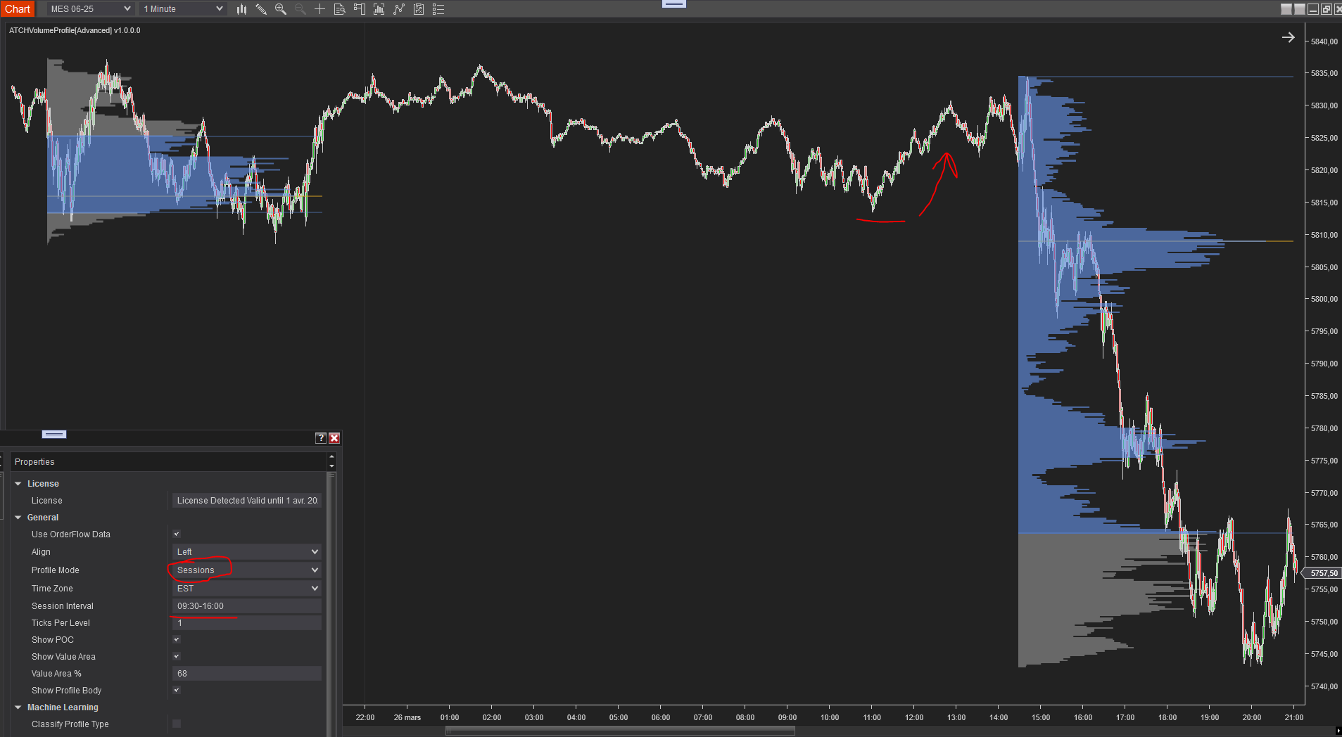 Exemplo de Volume Profile de sessão RTH