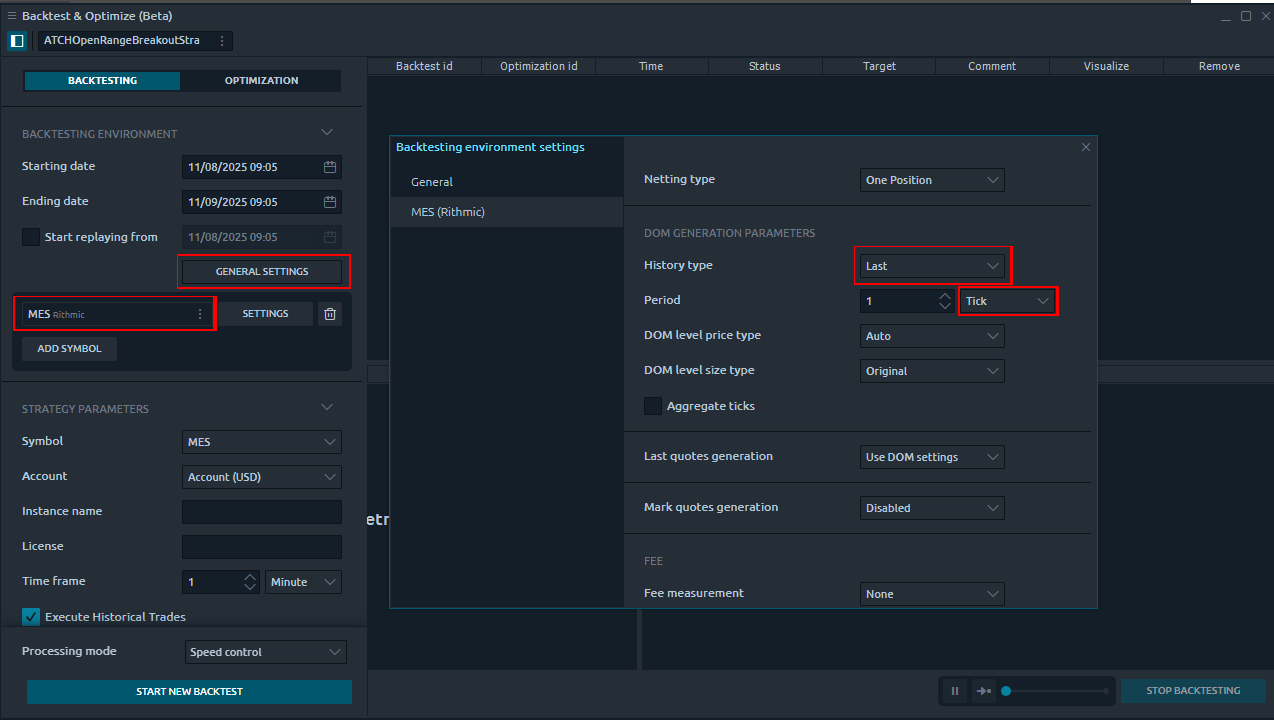 how to seelct backtest settings